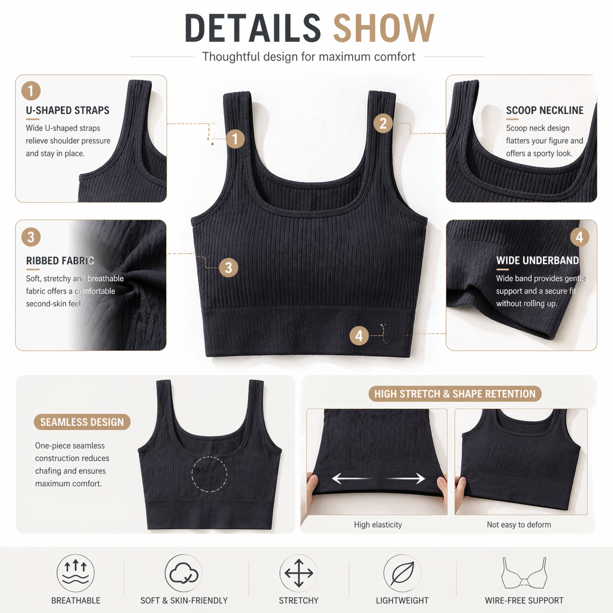 Women Seamless Ribbed Crop Top - T Shirt Bra Seamless のレビューと価格