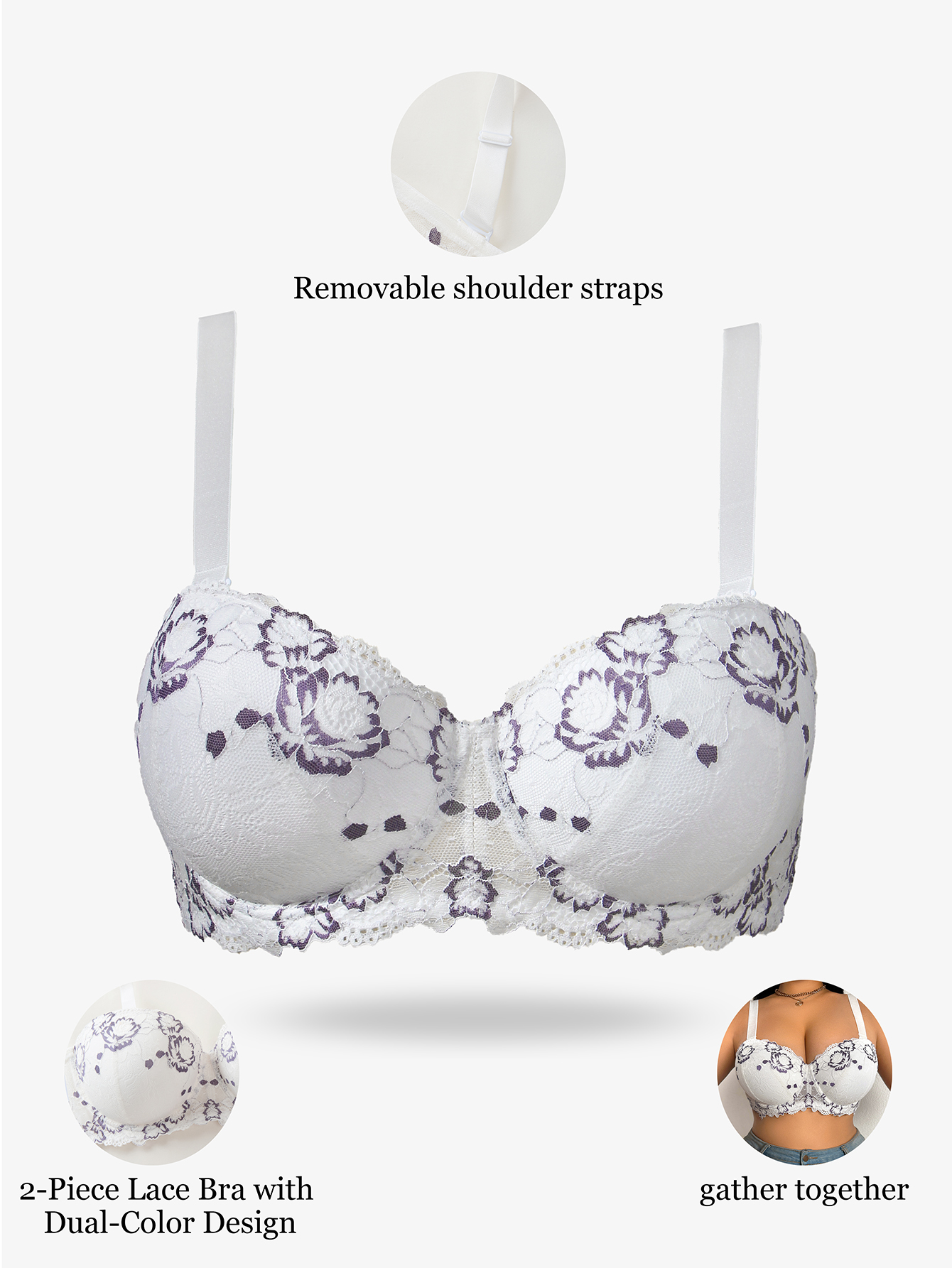 Plus Size Lace & Embroidery Wo - Minimizer Bra Women のレビューと価格