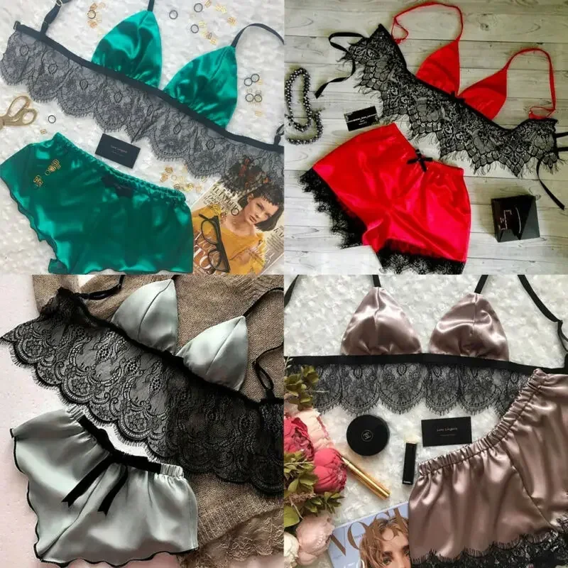 Women's Underwear Sexy Silk Sa - Lace Bralette Set のレビューと価格