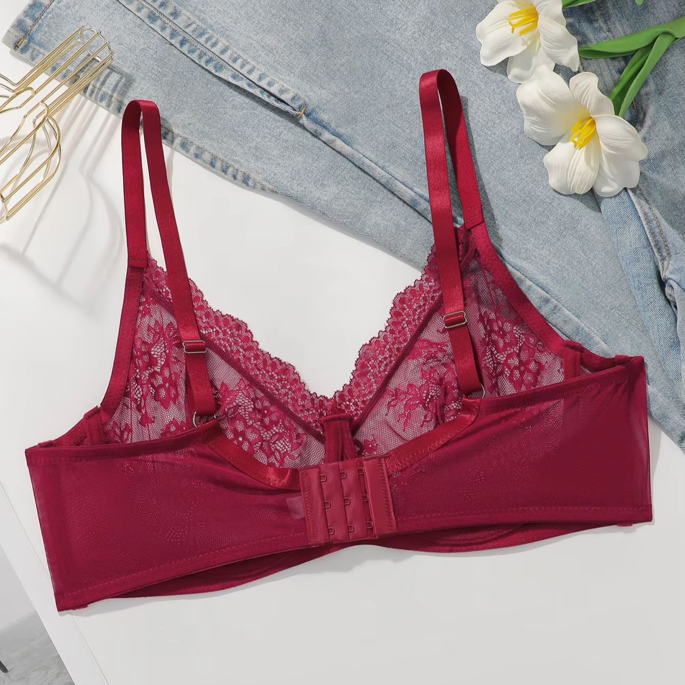 Women Plus Size Red Lace Sheer - Sheer Mesh Bra のレビューと価格