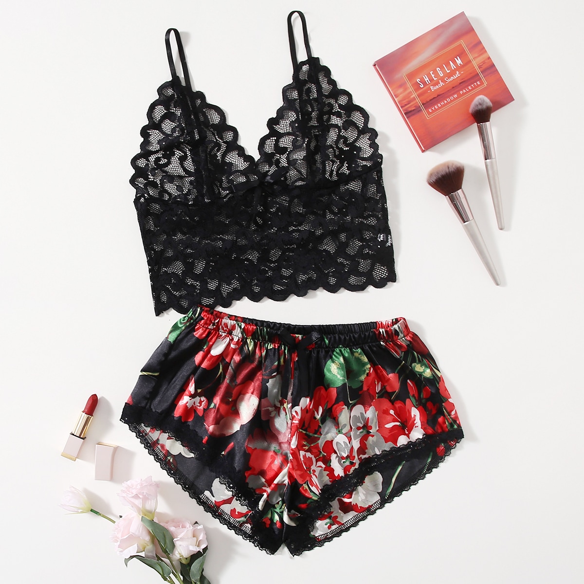 Floral Lace Pajama Set for Wom - Lace Bralette Set のレビューと価格