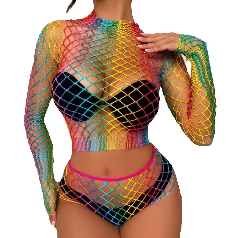 Sexy Rainbow Mesh Lingerie Set - Sheer Mesh Bra のレビューと価格