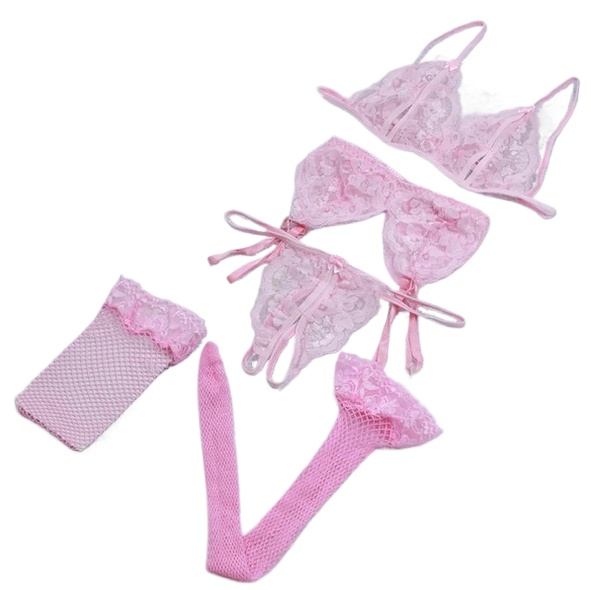 Lace Women Lingerie Set 4 Pcs  - Sheer Mesh Bra のレビューと価格