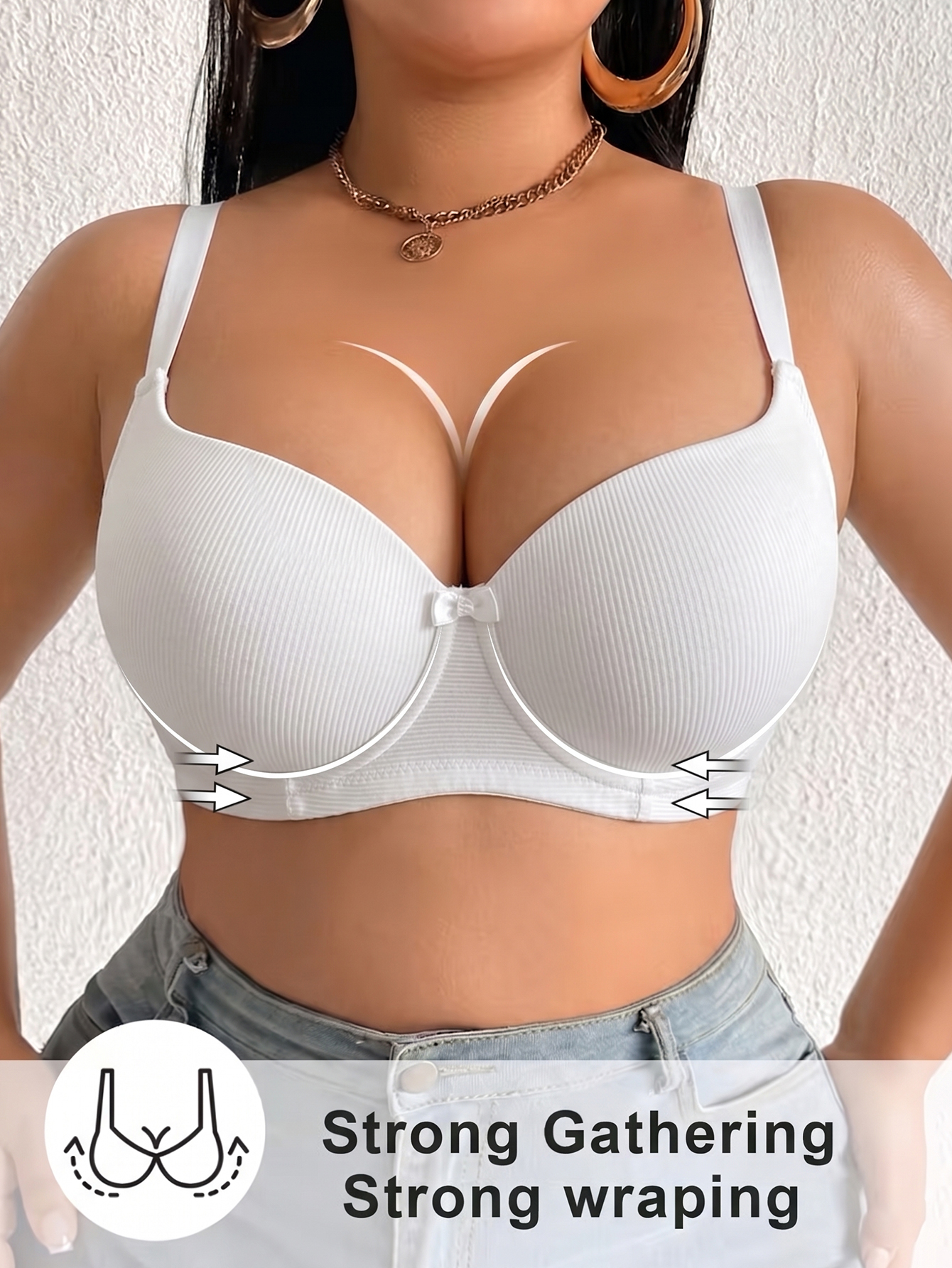 Plus Size Ribbed Women Bra Thi - Underwire Bra Padded のレビューと価格
