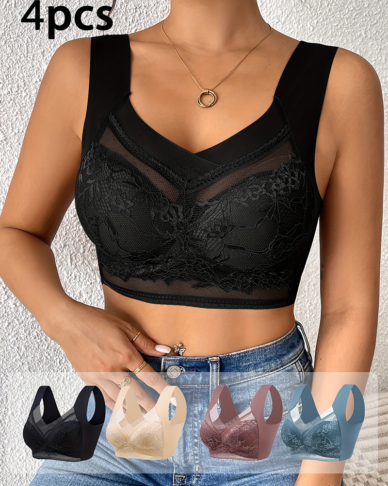 4Pcs Plus Size Women Seamless  - Sheer Bra Lace のレビューと価格